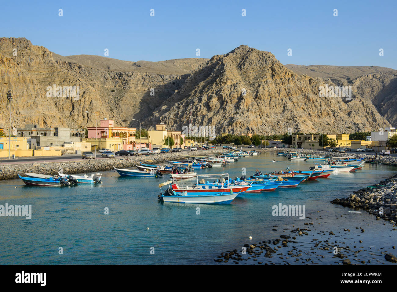 Angelboote/Fischerboote im Hafen, Khasab, Musandam, Oman Stockfoto