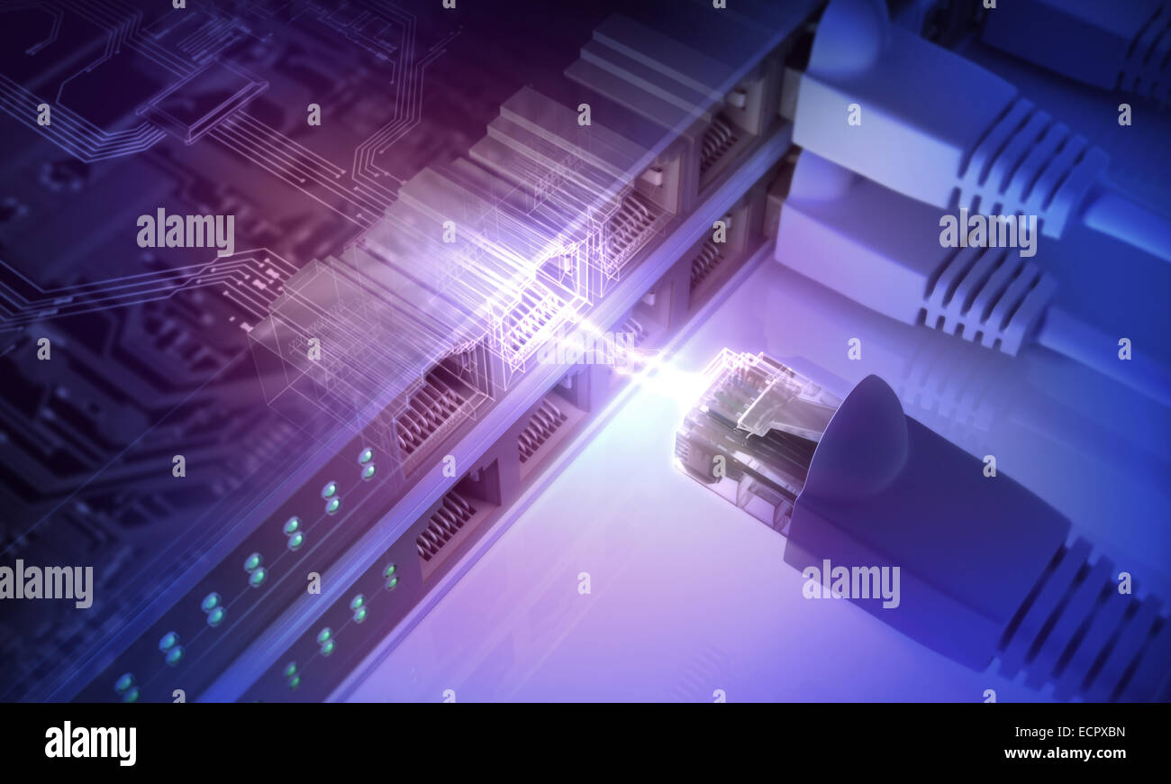 Installation Ethernet-Kabel in die Steckdose. Stockfoto