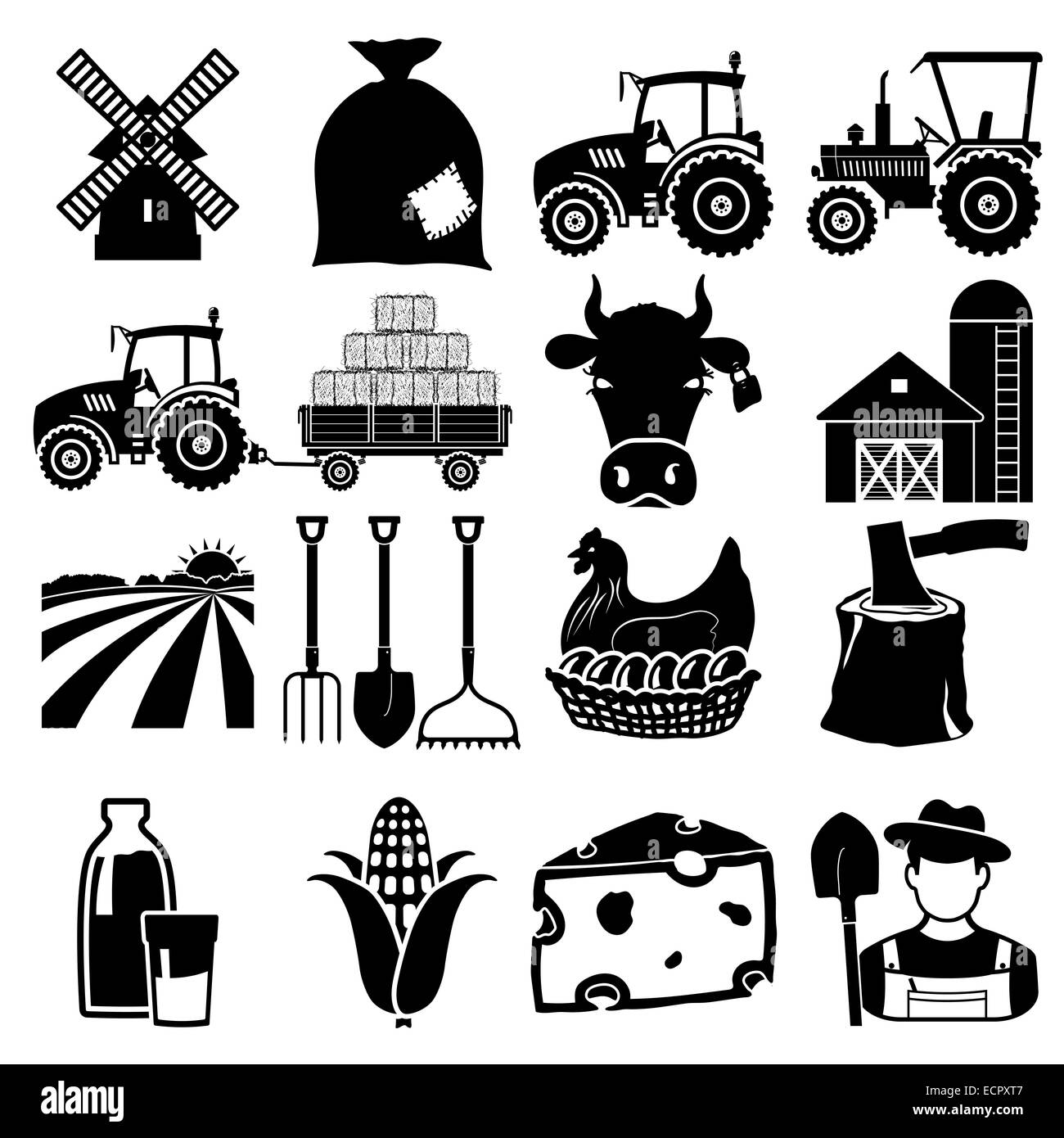Bauernhof-Symbol Vektor schwarz auf weißem Hintergrund Stockfoto