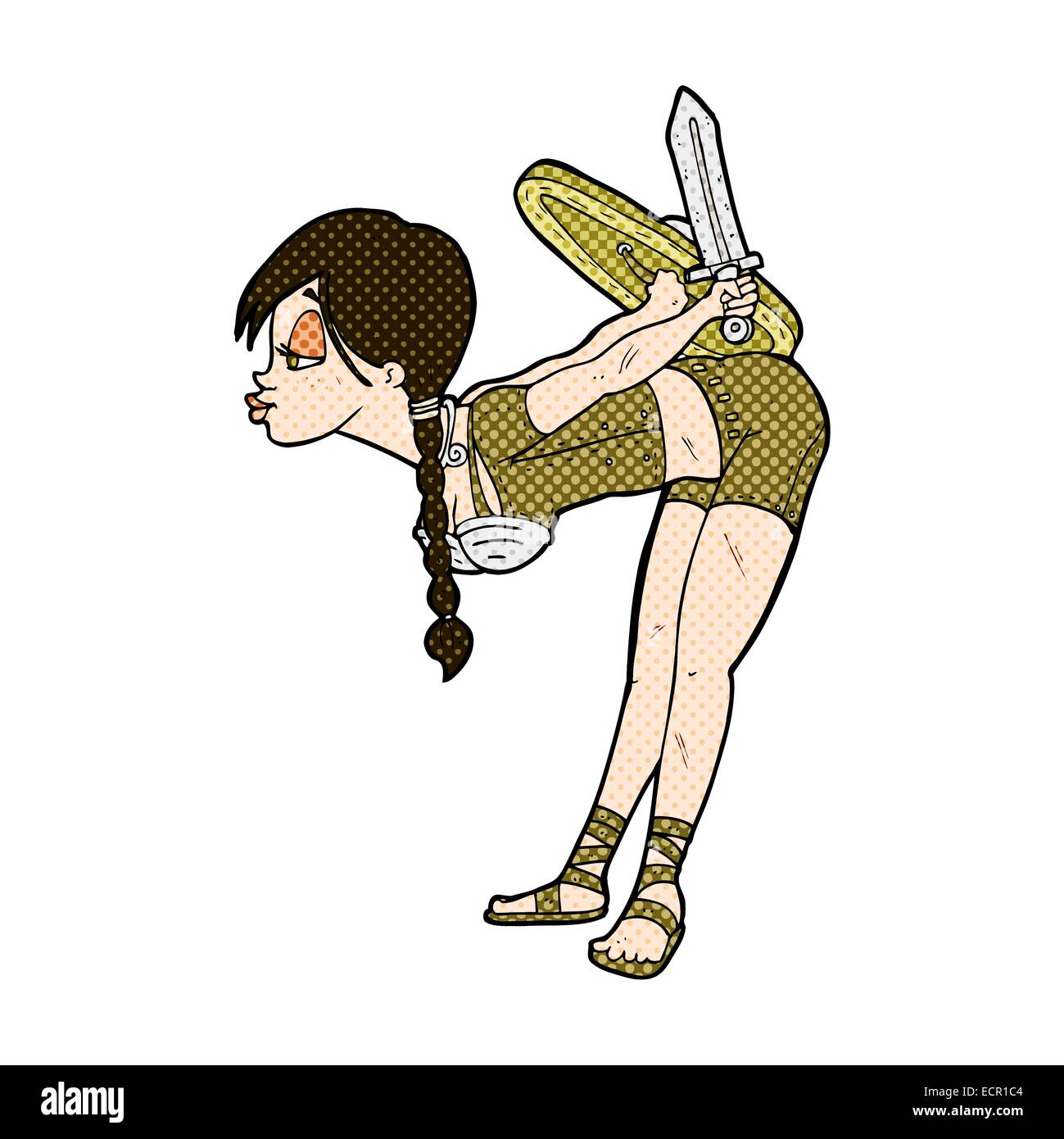 Retro Comic-Stil cartoon Viking Mädchen Verbeugung Stock Vektor