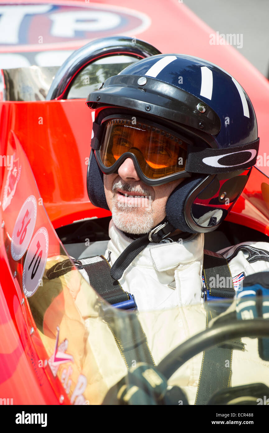 Damon Hill F1 Racing Fahrer saß in offenen Wagen mit Rädern Stockfoto