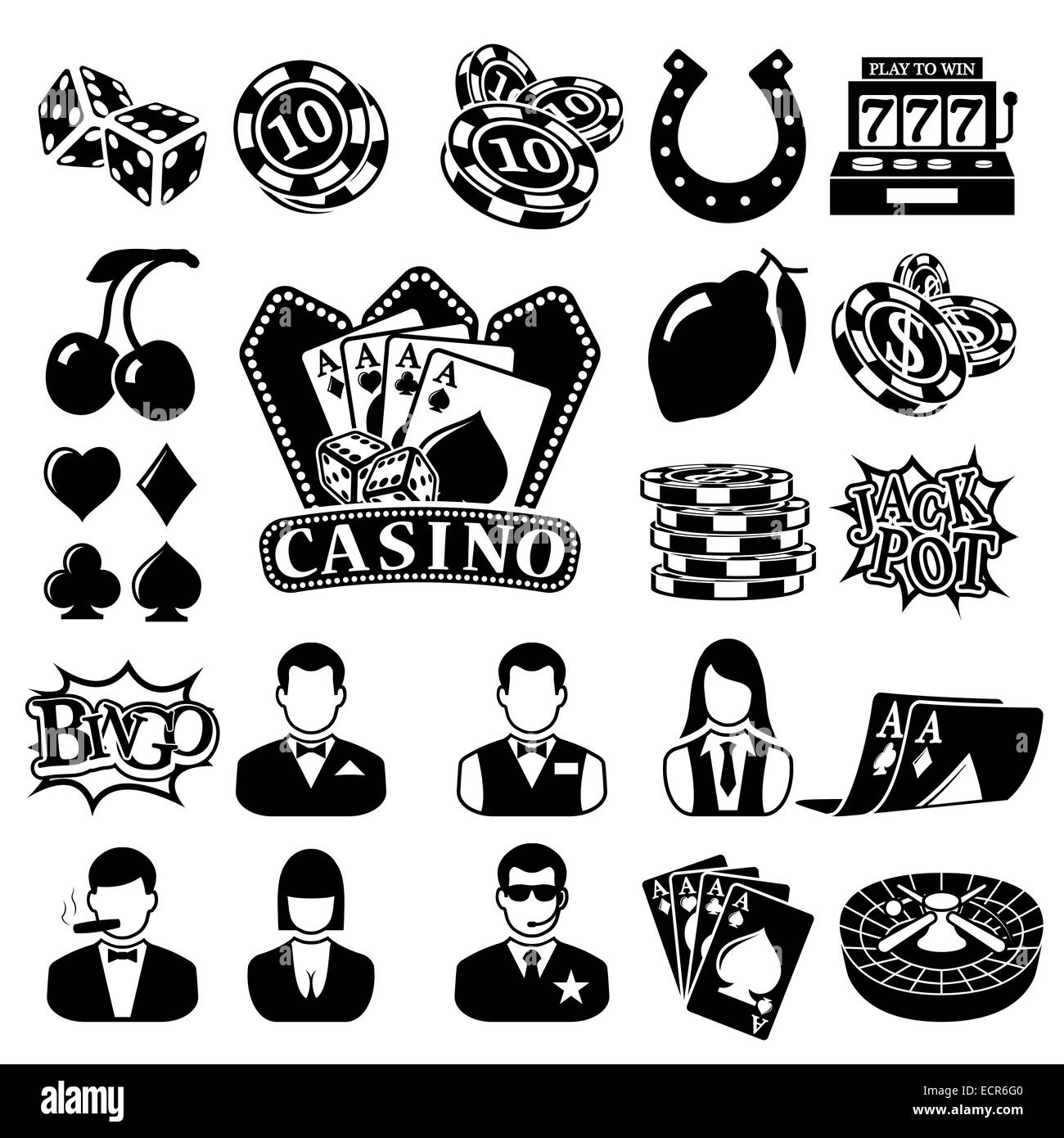 Vektor-Icons schwarz Casino setzen auf weiß Stockfoto