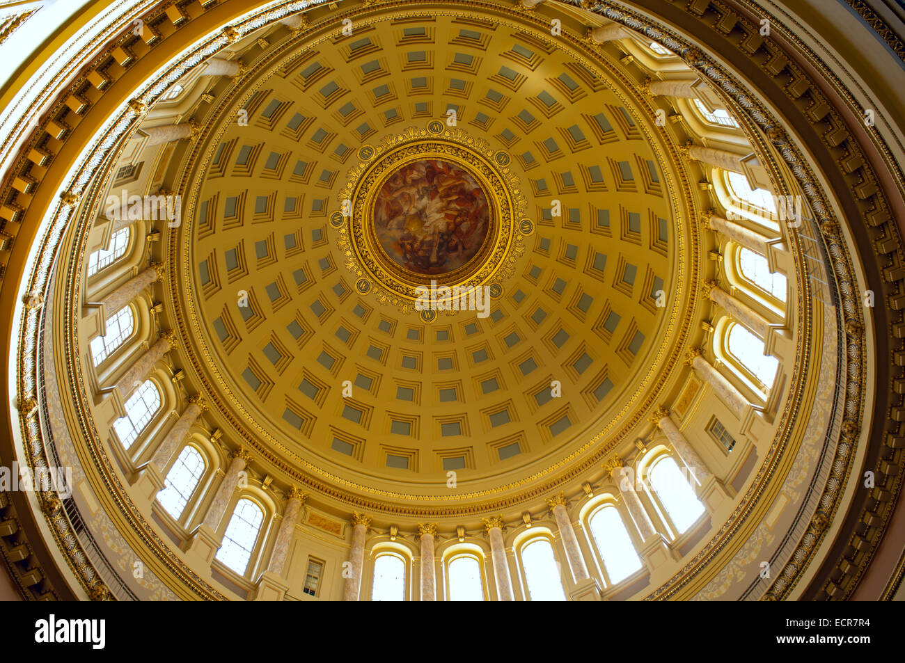 Wisconsin State Capitol-Gebäudes innen Rotunde Sockelkästen Detail und Unterstützung Stockfoto