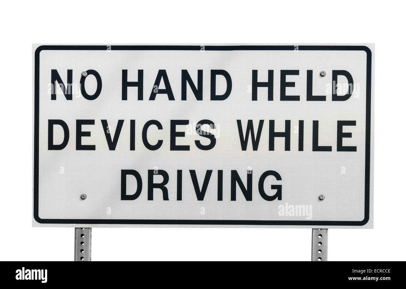 Keine Hand-Geräte während der Fahrt Zeichen isoliert mit Beschneidungspfad. Stockfoto