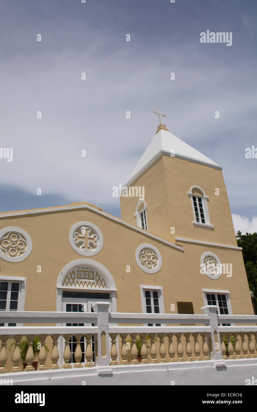 Mikronesien, Marianen, US-Territorium Guam, Umatac. Historische spanische San Dionisio Kirche, est 1681. Stockfoto