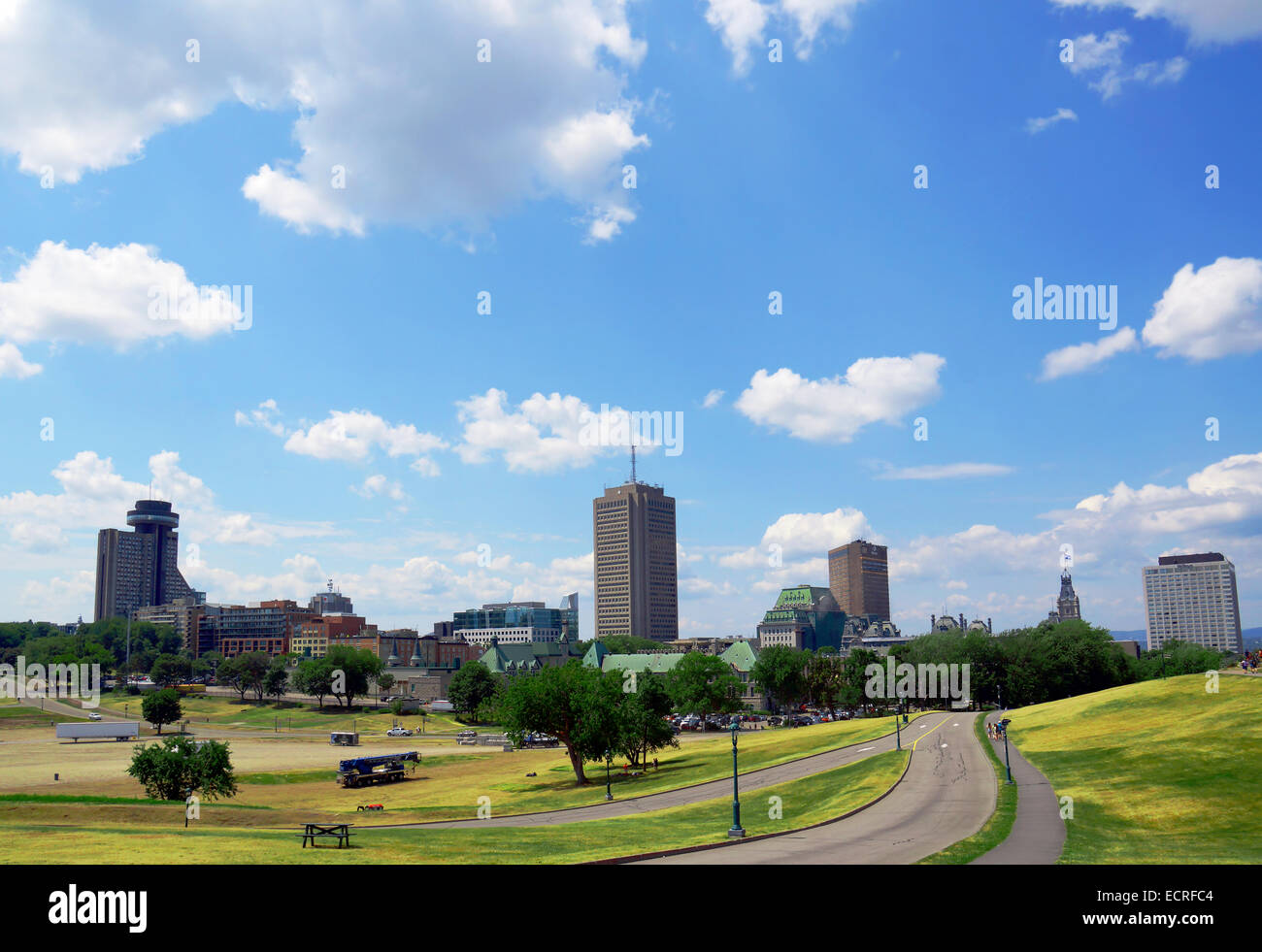 QUEBEC Stadt, QUEBEC/Kanada-Juli 21: Ansicht der Quebec Stadt von Plaines Emmanuel am 21. Juli 2014. Die historischen 1759 Kamp Stockfoto