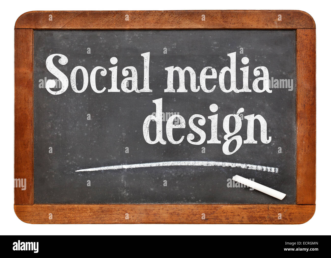 Social-Media-design - weiße Kreide Text auf einer Vintage Schiefer Tafel Stockfoto