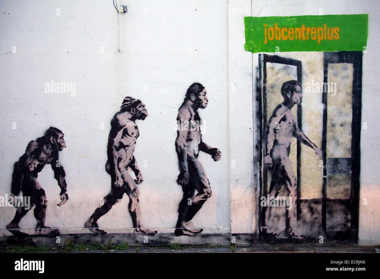 Neandertaler Ape Graffiti in Clapham - London-UK Stockfoto