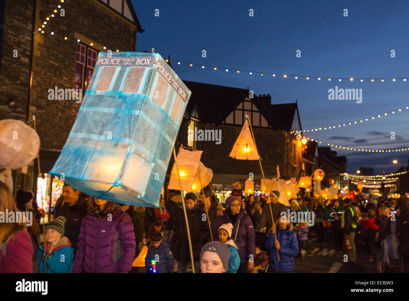 Ambleside Weihnachten Laternenumzug, Lake District, Großbritannien. Stockfoto