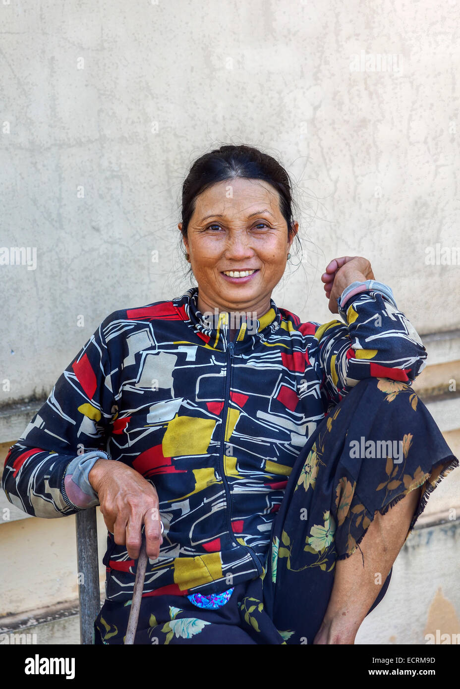 Charmante Frau mittleren Alters in Zentral-Vietnam. Stockfoto