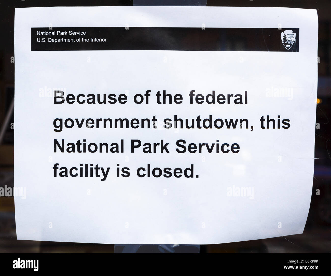 National Park Service facility geschlossen. der US-Bundesregierung shutdown Oktober 2012. Stockfoto