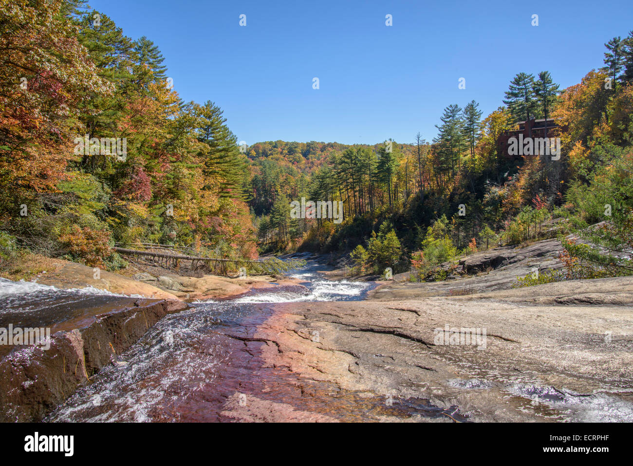 Malerischen Fluss im Herbst bei Toxaway Fälle, Nord-Carolina Stockfoto