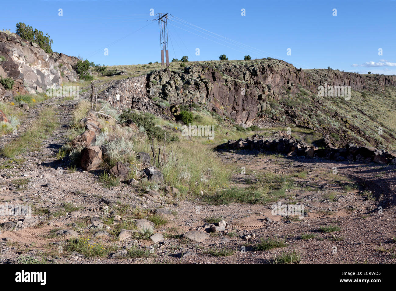 Haarnadelkurve La Bajada Grade südlich von Santa Fe, New Mexico, das einst Teil der Nationalstraße alte Wanderwege. Stockfoto