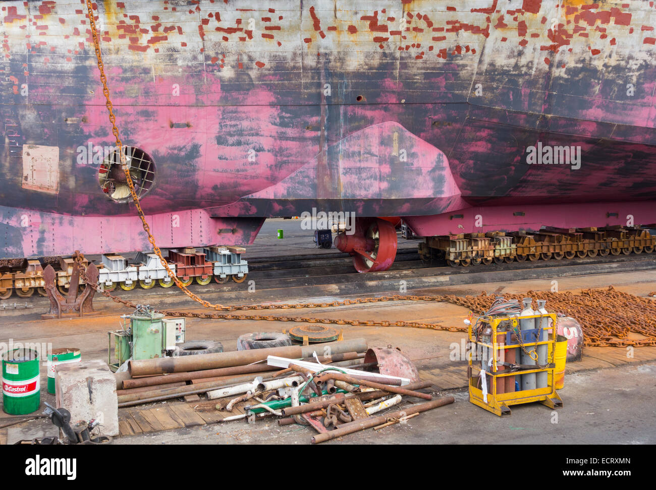 Große Händler das Schiff im Trockendock im Hafen von Las Palmas, Gran Canaria, Kanarische Inseln, Spanien Stockfoto