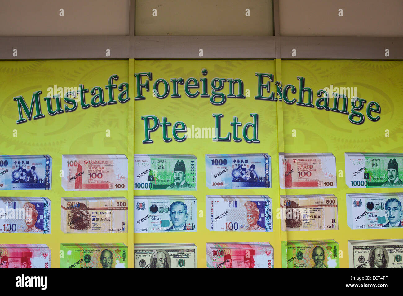 Mustafa Foreign Currency Exchange, Little India, Singapur. Stockfoto