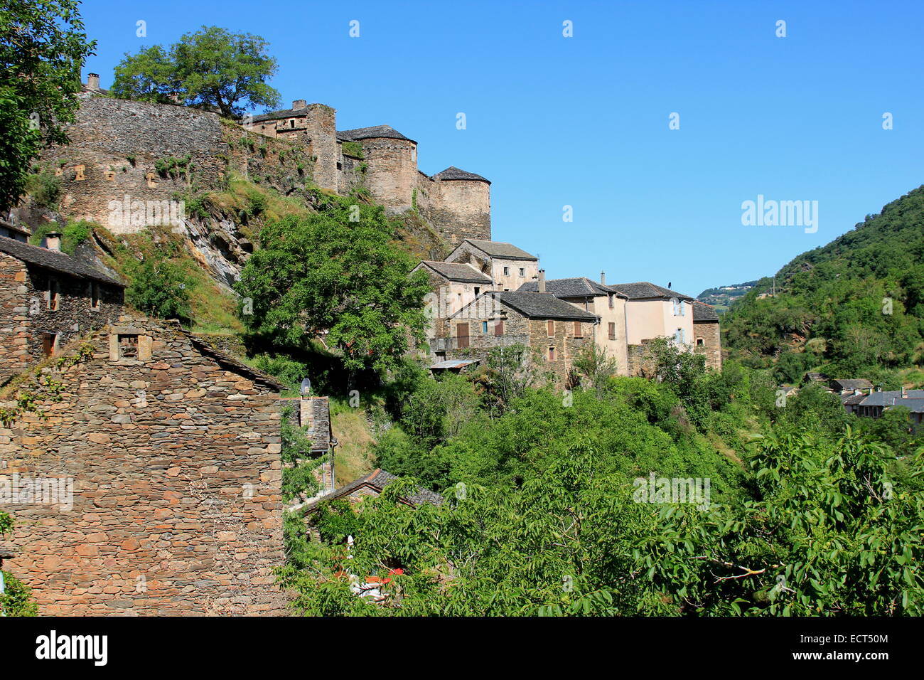 Das Dorf der Brousse le Chateau, Aveyron, 12, Midi-Pyrénées, Frankreich Stockfoto