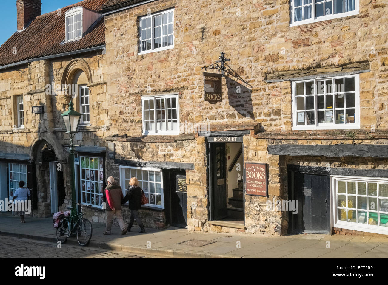 Haus der Juden und Juden Hof, gilt als die früheste erhaltene Stadthaus und die Synagoge in England, steile Hügel, Lincoln, England UK Stockfoto