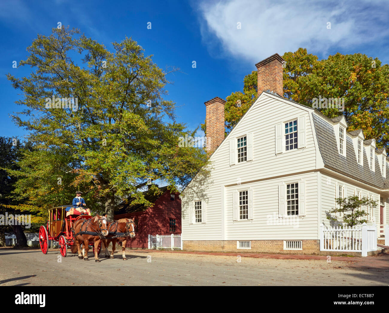 Pferdekutsche. Colonial Williamsburg, Virginia, USA. Stockfoto