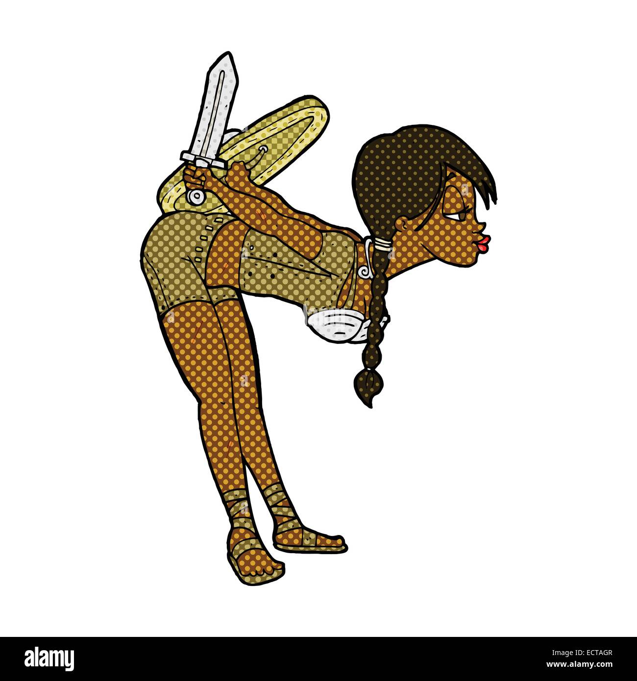 Retro Comic-Stil cartoon Viking Mädchen Verbeugung Stock Vektor