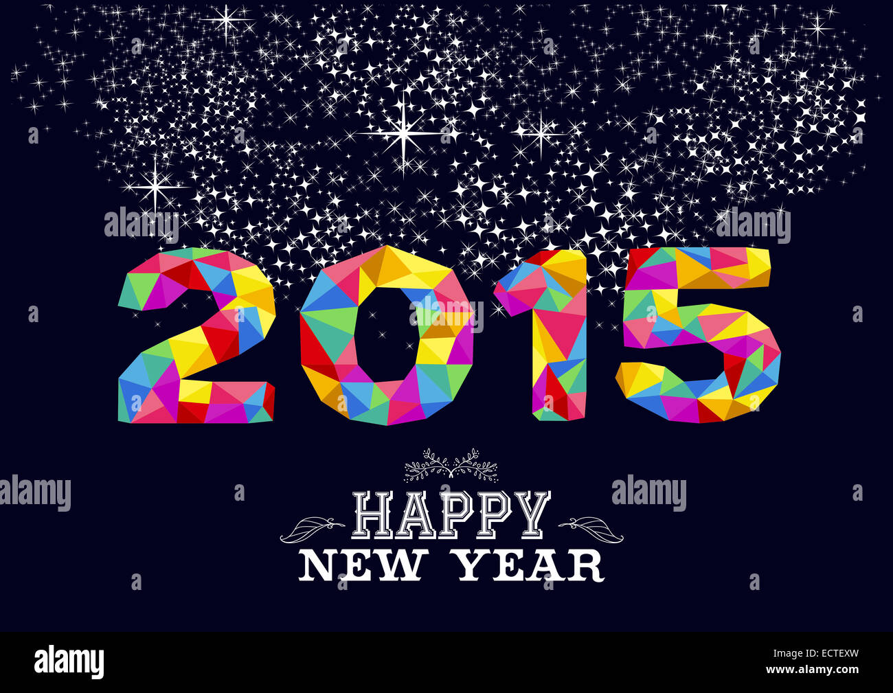 Prosit Neujahr Grußkarte oder Poster-Design mit bunten 2015 Dreiecksform und Vintage Label Illustration. EPS10 Vektor fil Stockfoto