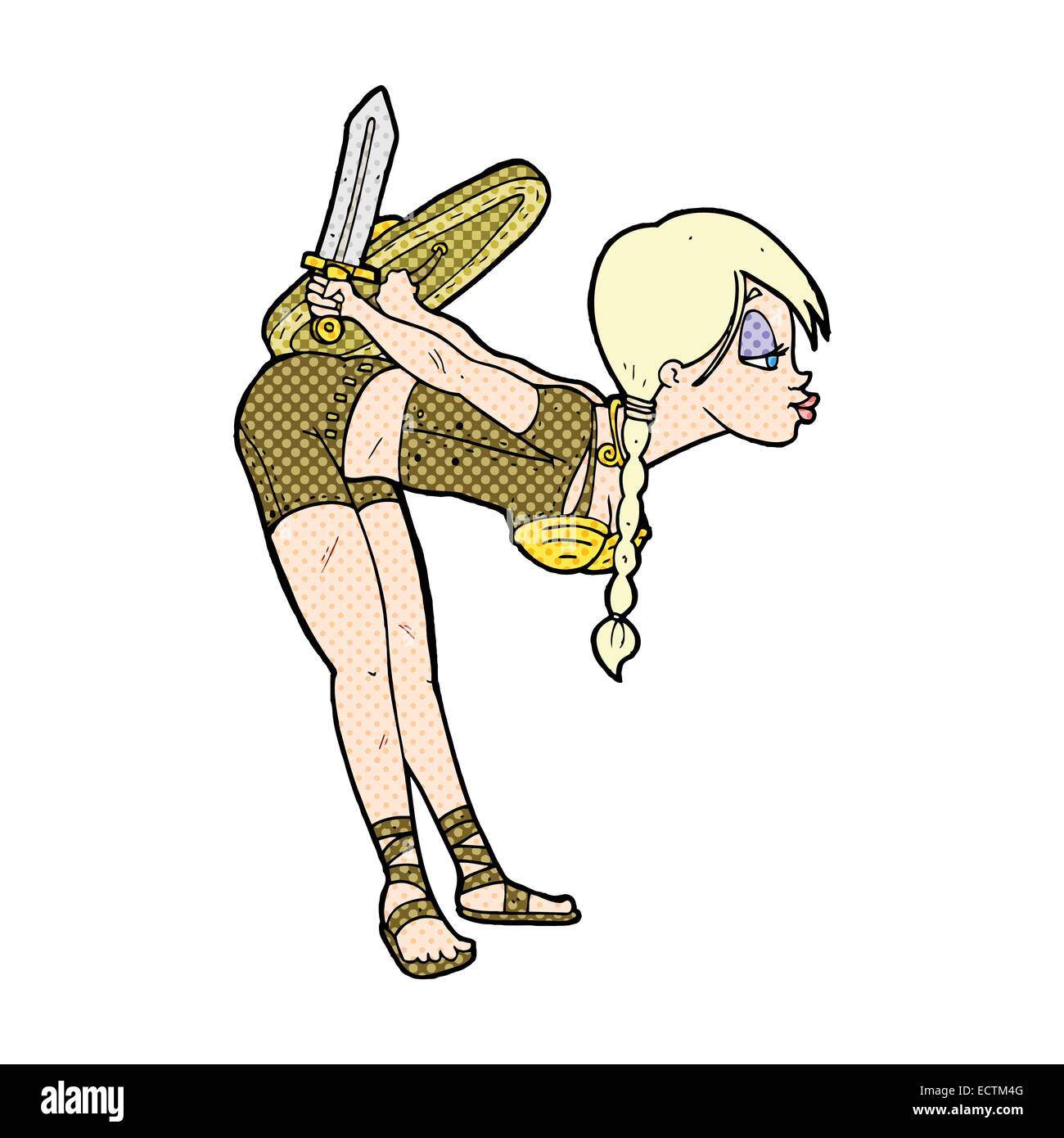 Retro Comic-Stil cartoon Viking Mädchen Verbeugung Stock Vektor