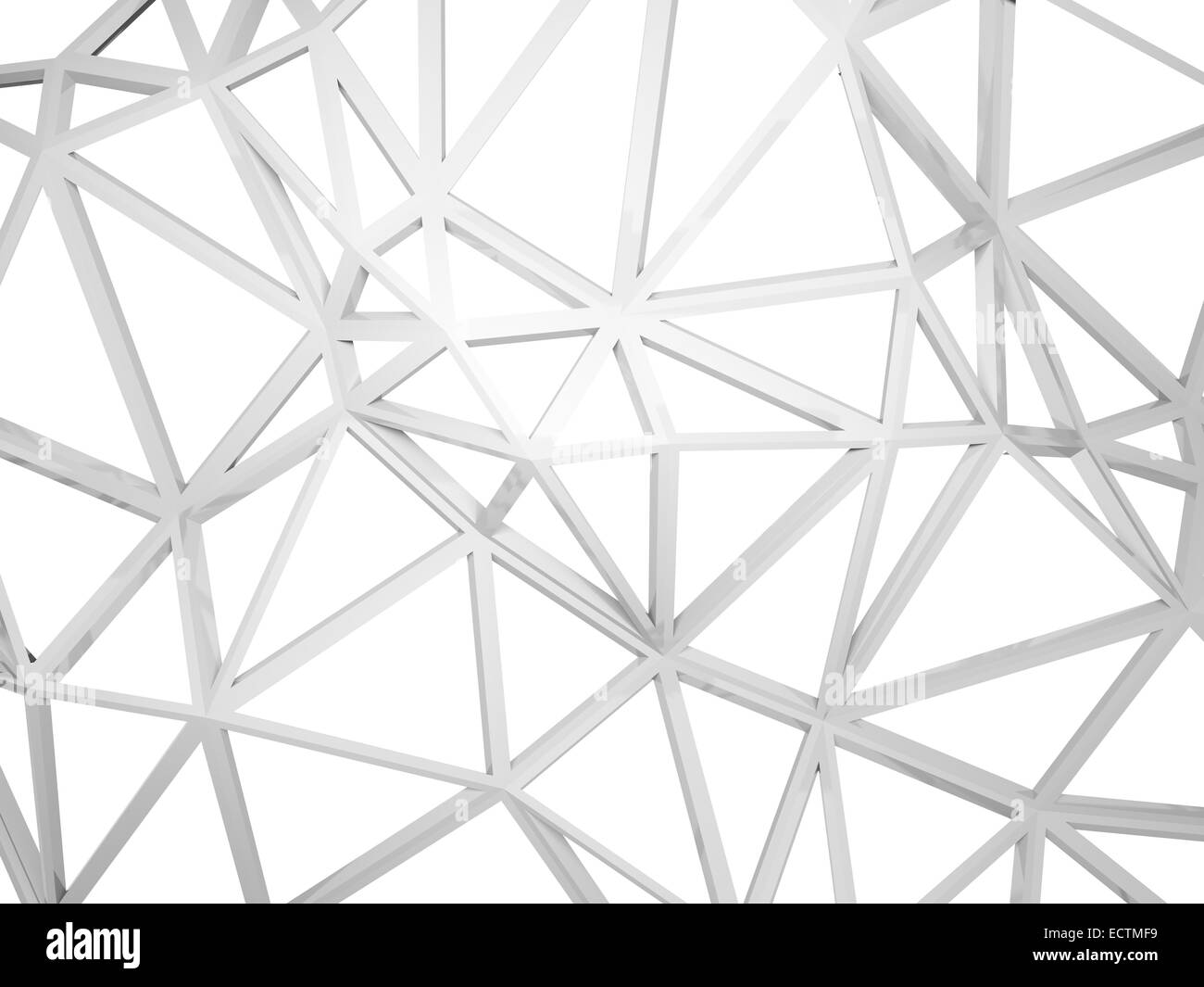 Abstrakte kabelgebundene 3D-Konstruktion mit chaotischen Dreiecke Form isoliert auf weißem Hintergrund Stockfoto