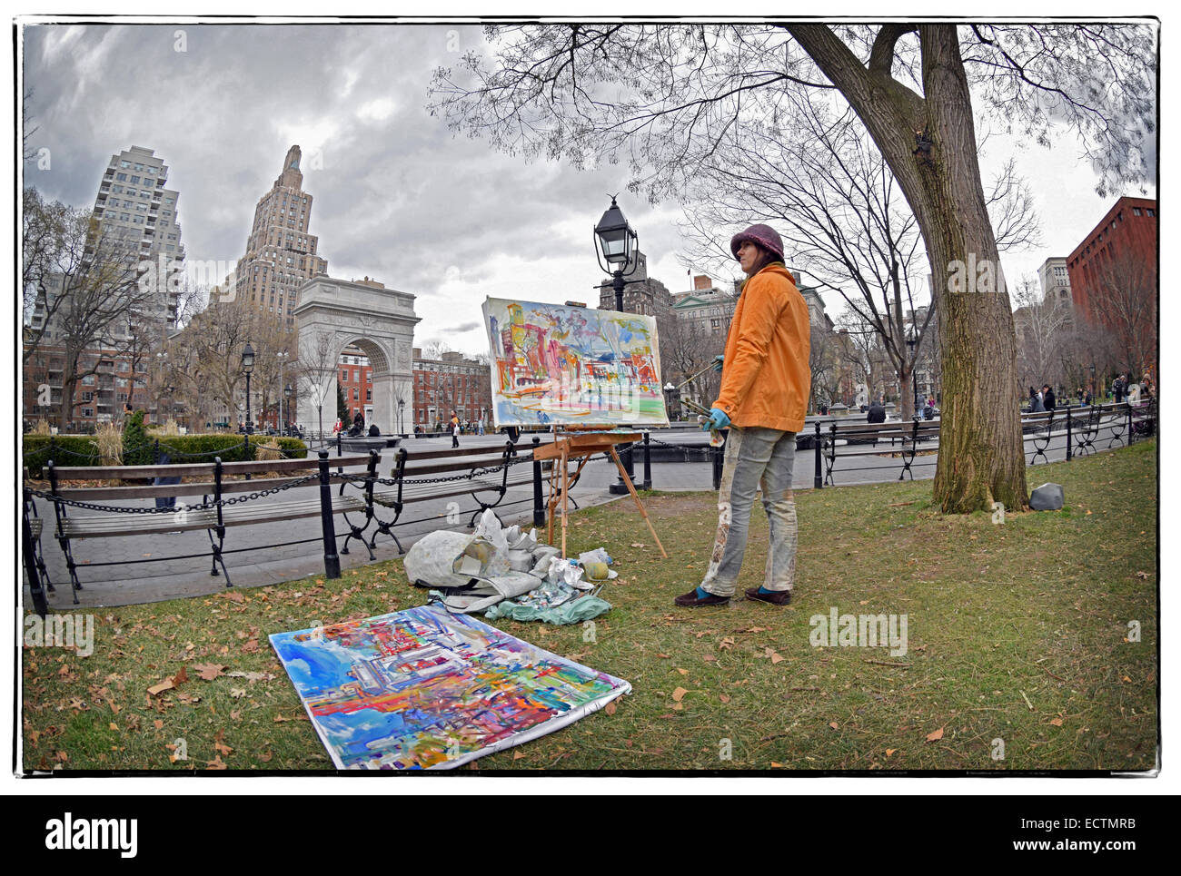 Porträt eines Malers arbeiten im Washington Square Park in Greenwich Village, New York City Stockfoto