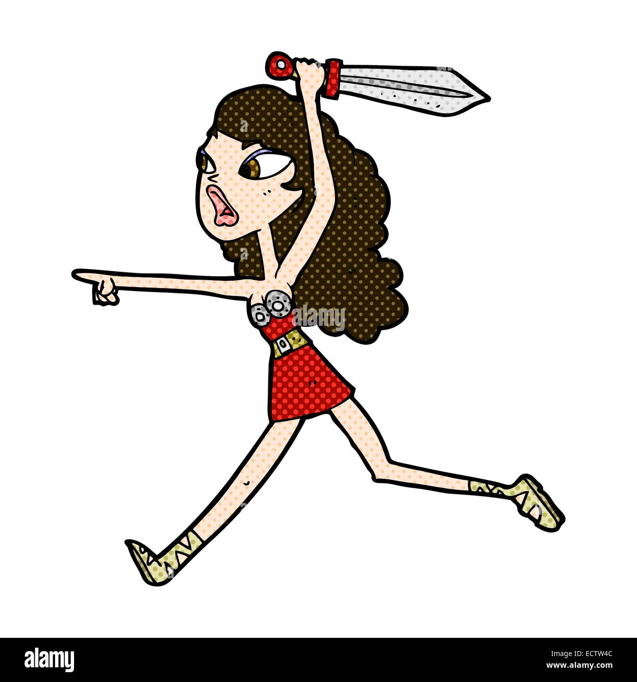 Retro Comic-Stil cartoon Viking Mädchen mit Schwert Stock Vektor