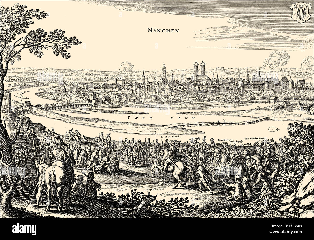 Der schwedischen Belagerung von München, Dreißigjährigen Krieg, 17. Jahrhundert, Deutschland, Europa, Belagerung von München Im 17. Halbmonatsschrift Durch d Stockfoto