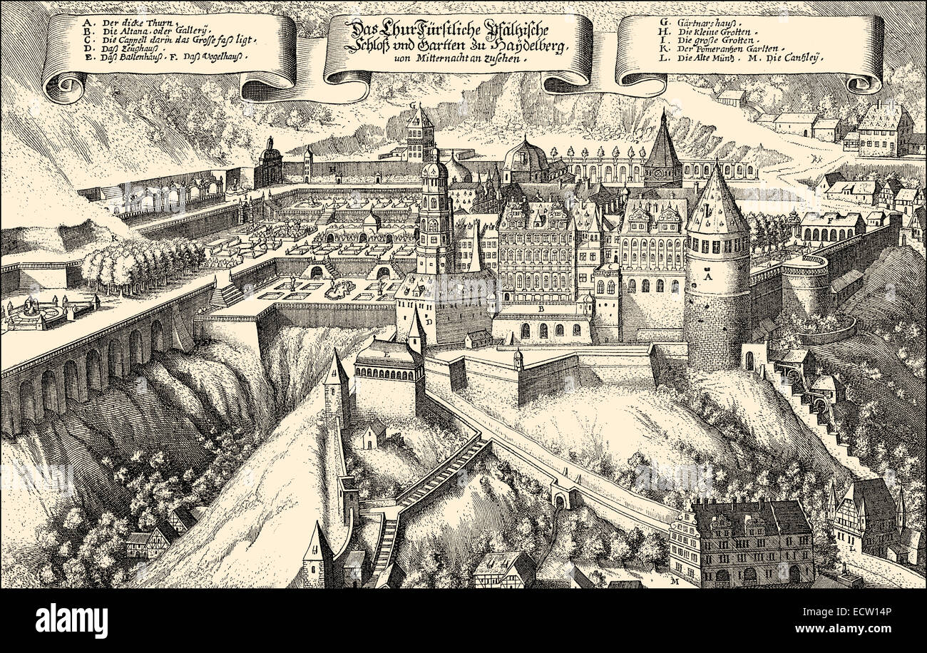 Heidelberger Schloss, 17. Jahrhundert, Heidelberg, Baden-Württemberg, Deutschland, Europa, Heidelberger Schloss, 17. Halbmonatsschrift, Heide Stockfoto