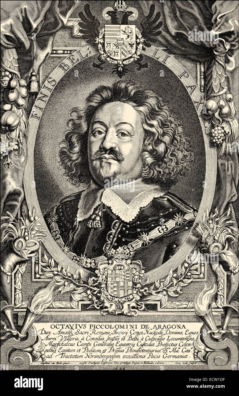 Fürst Octavio Piccolomini oder Ottavio Piccolomini, Herzog von Amalfi, wurde 1599-1656 ein General von Wallenstein in der dreißig Jahren Stockfoto