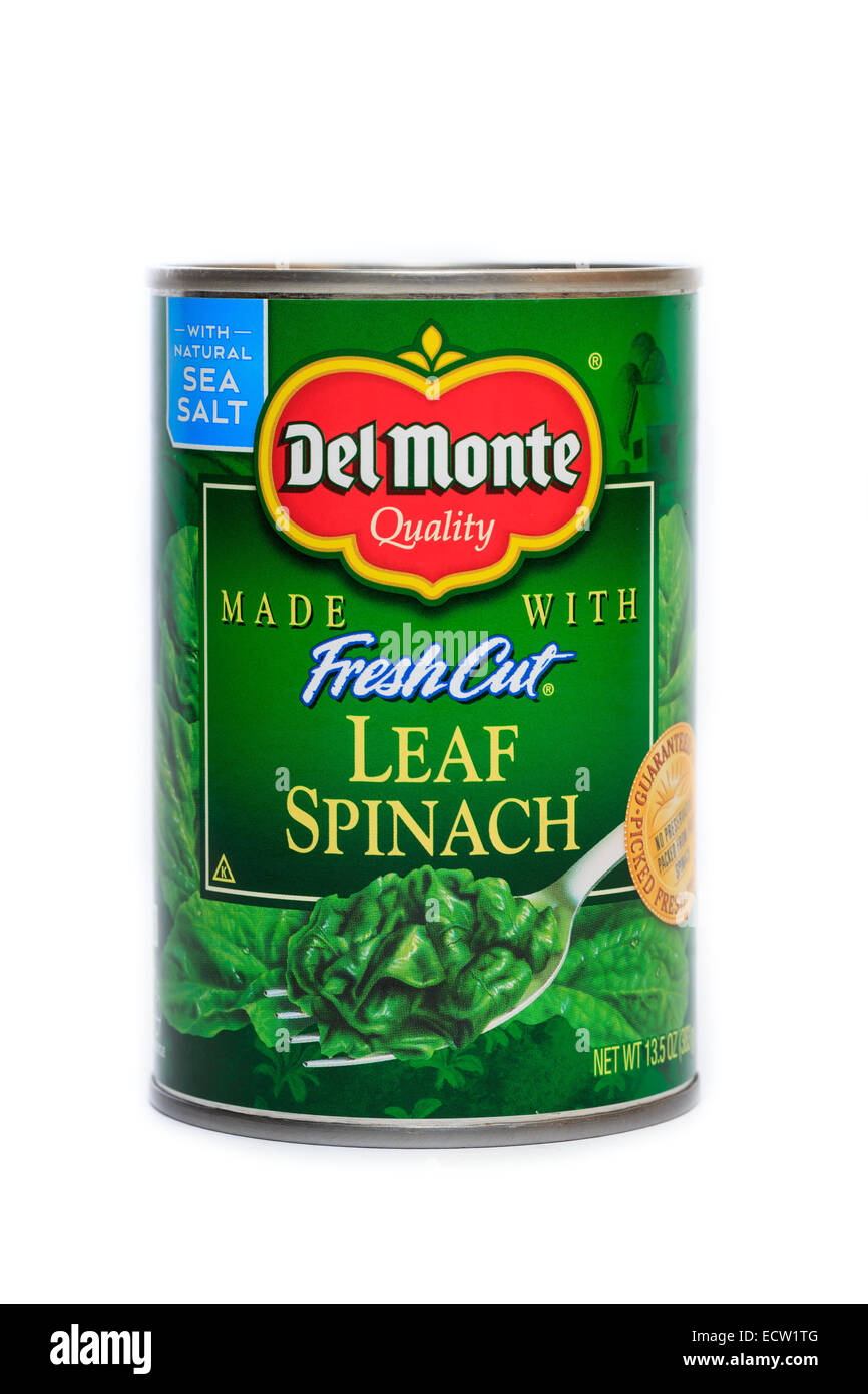 Del Monte Foods aus der Dose frisch geschnittenen Blattspinat Stockfoto