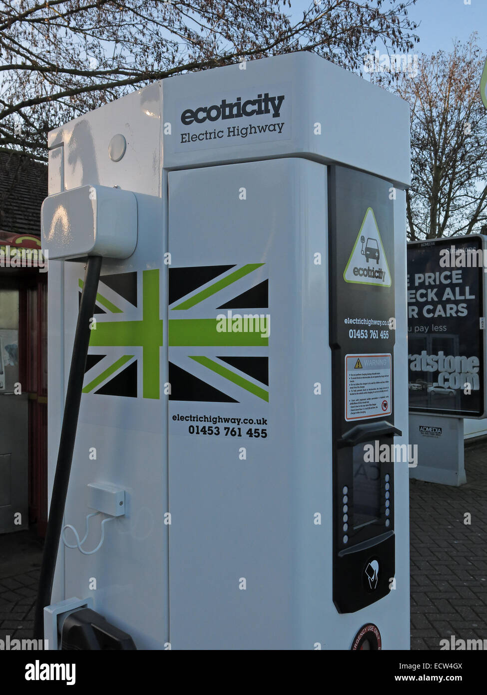 Ecotricity Elektroauto Ladestation Warwick Dienstleistungen M40, Warwickshire, England UK Stockfoto