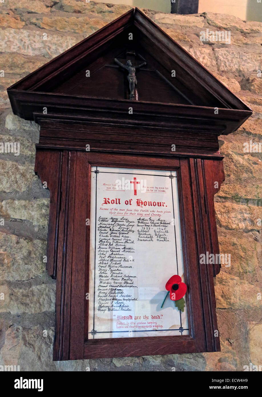 Holy Trinity Church Woodgreen Witney Plaque of Remembrance, West Oxfordshire, England, Großbritannien Stockfoto