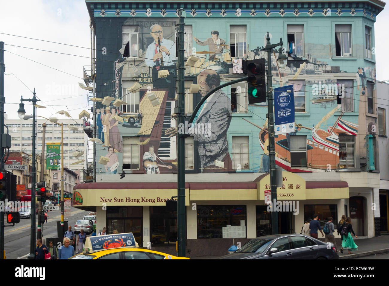 Musiker-Wandbild Columbus Street San Francisco CA Stockfoto