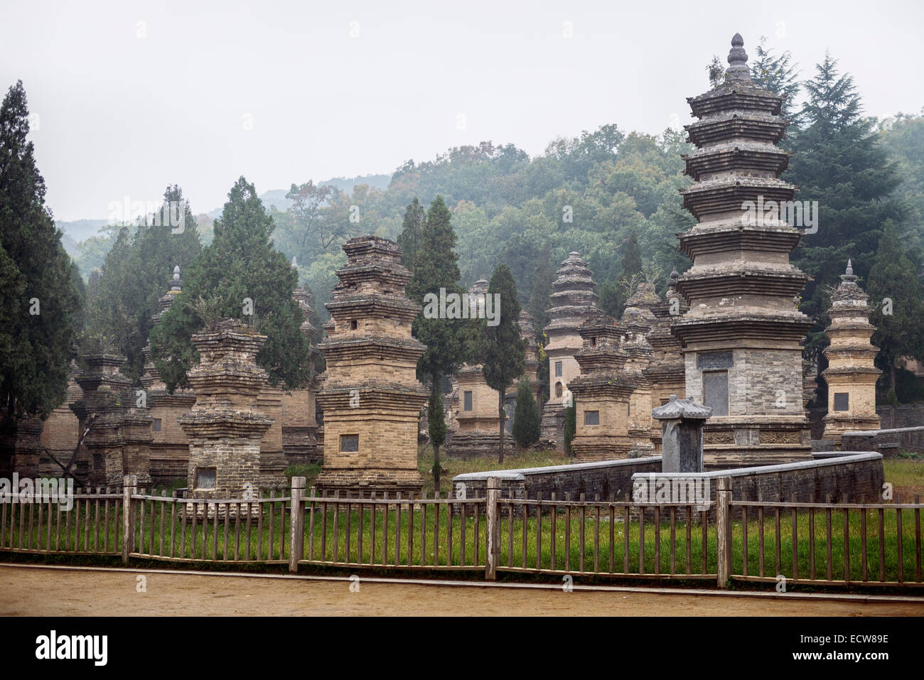 Führerschein erhältlich unter MaximImages.com - Pagodenwaldfriedhof des Shaolin-Tempels in Dengfeng, Zhengzhou, Provinz Henan, China 2014 Stockfoto