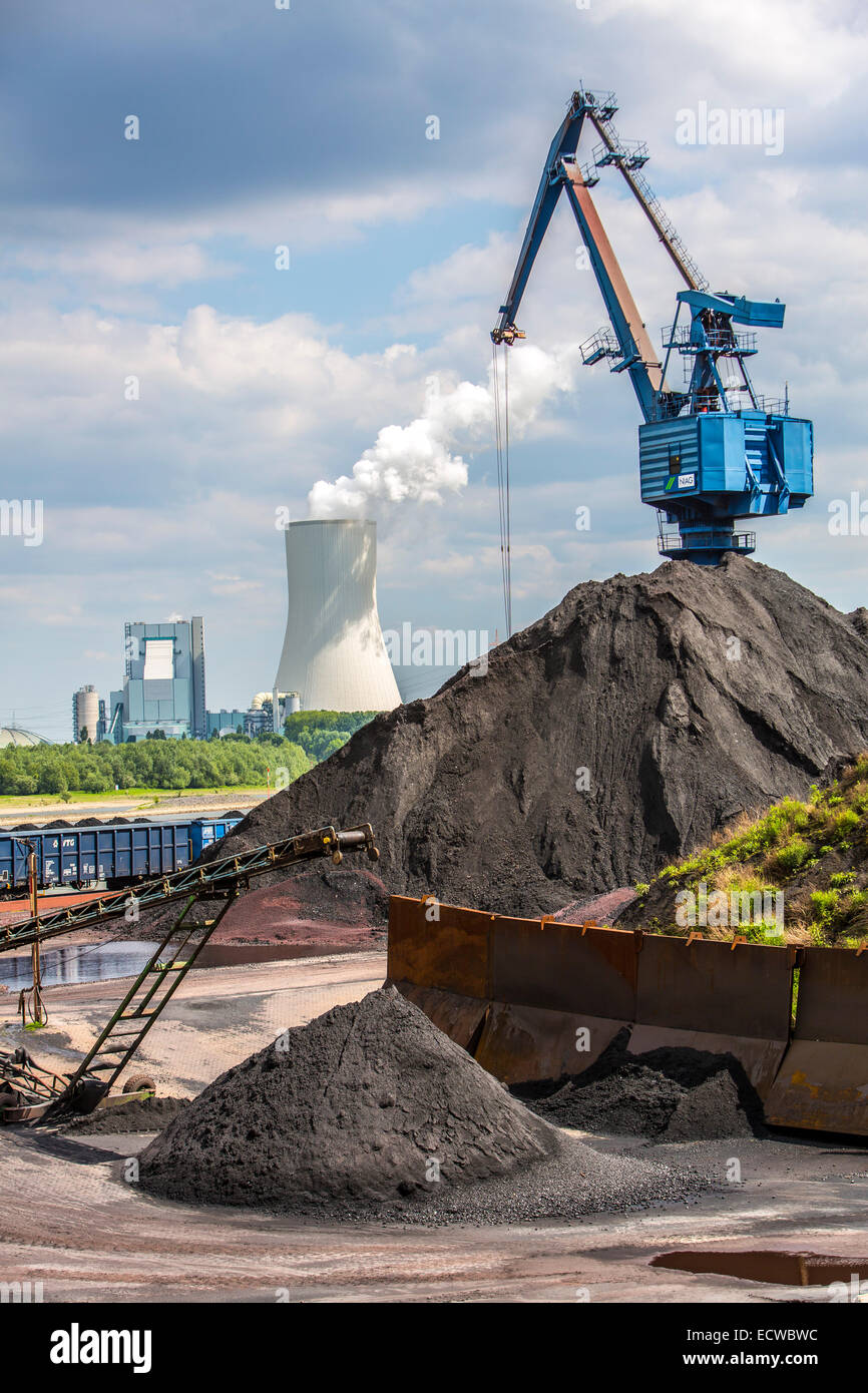 Kohle, laden im Hafen Orsoy am Rhein, gegenüber von Duisburg-Walsum, Stockfoto