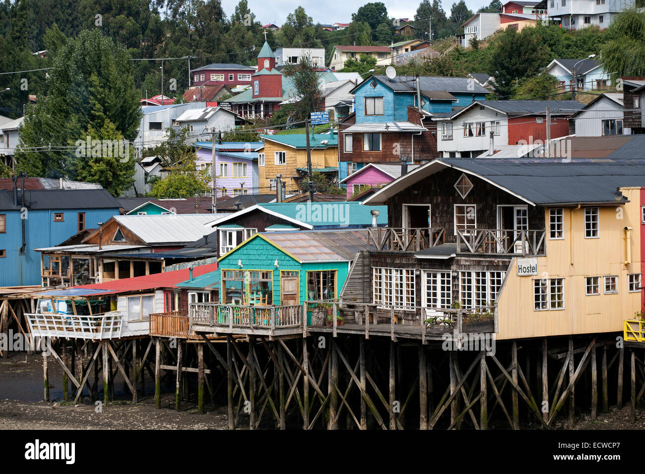 Traditionelle Palafito Häuser. Gamboa Bezirk. Castro. Chiloé Insel. Chile Stockfoto