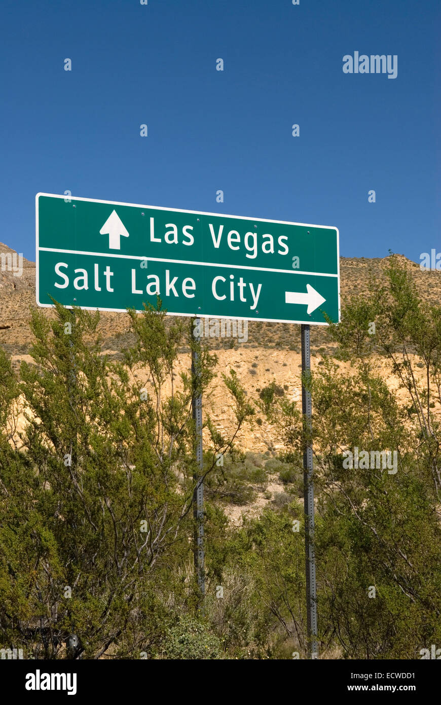 Las Vegas & Salt Lake City Richtungsschild USA Stockfoto