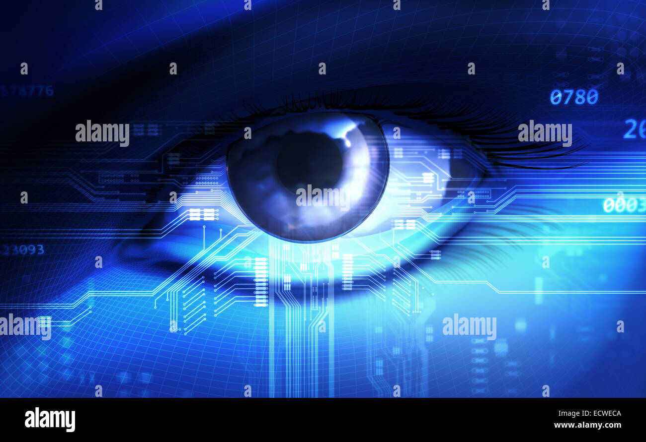 Blaues Auge mit Platine. Stockfoto
