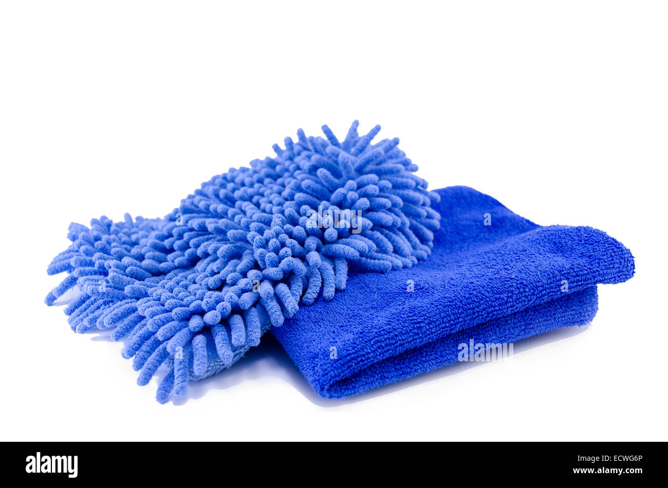Zwei blaue wischen Tüchern isoliert auf weiss Stockfoto Zwei blaue wischen Tüchern isoliert auf weiss Stockfoto