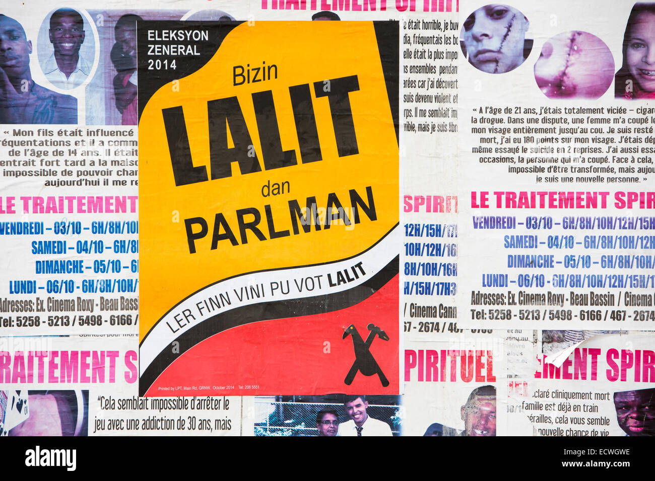 Mauritius, Flic En Flac, Politik, Wahlplakate, Bizin Lalit für das Parlament Stockfoto