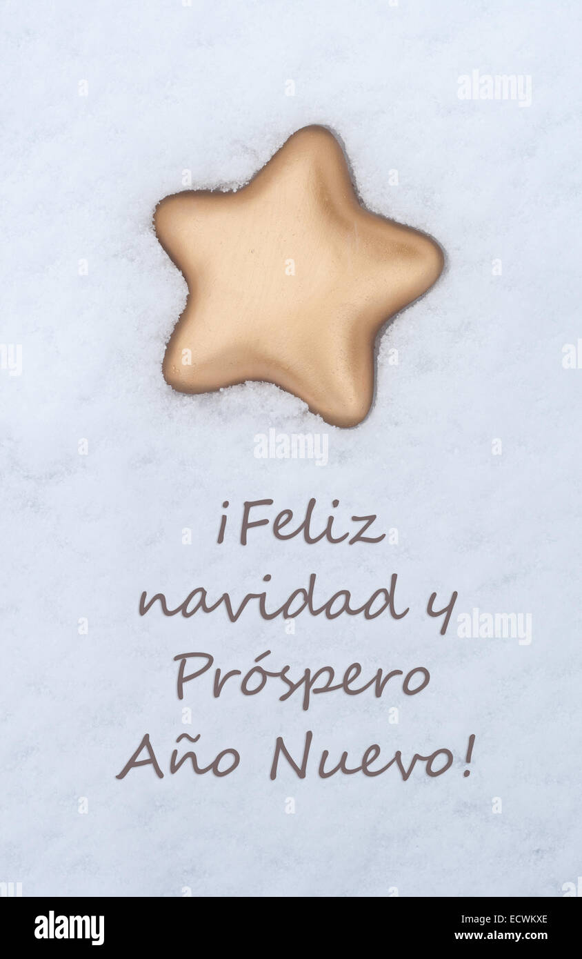 spanische Weihnachtskarte mit goldener Stern Stockfoto