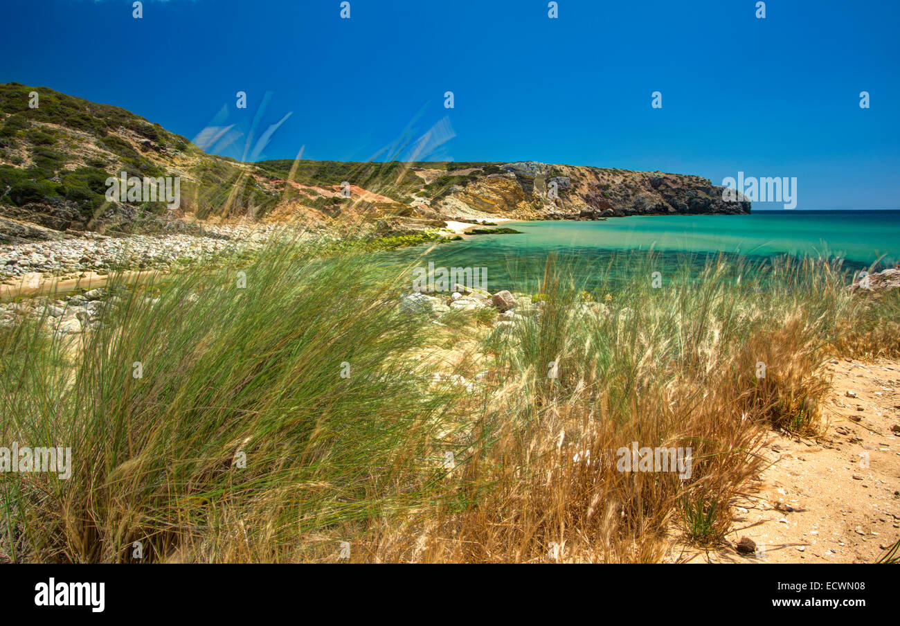 Praia Zavial an der westlichen Algarve in Portugal Stockfoto