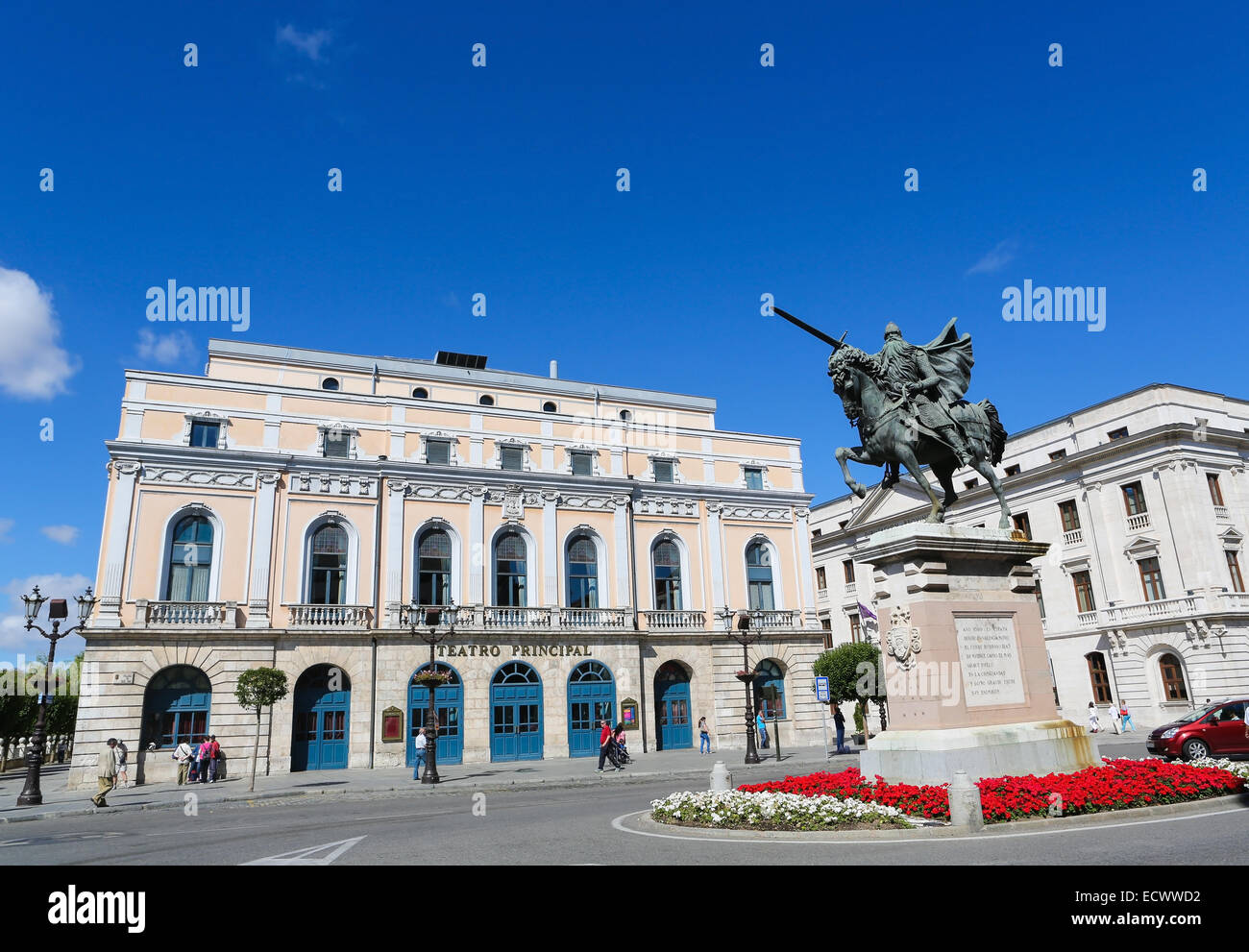 BURGOS, Spanien - 13. August 2014: Berühmte Reiterstatue von El Cid in Burgos, Kastilien, Spanien. Stockfoto