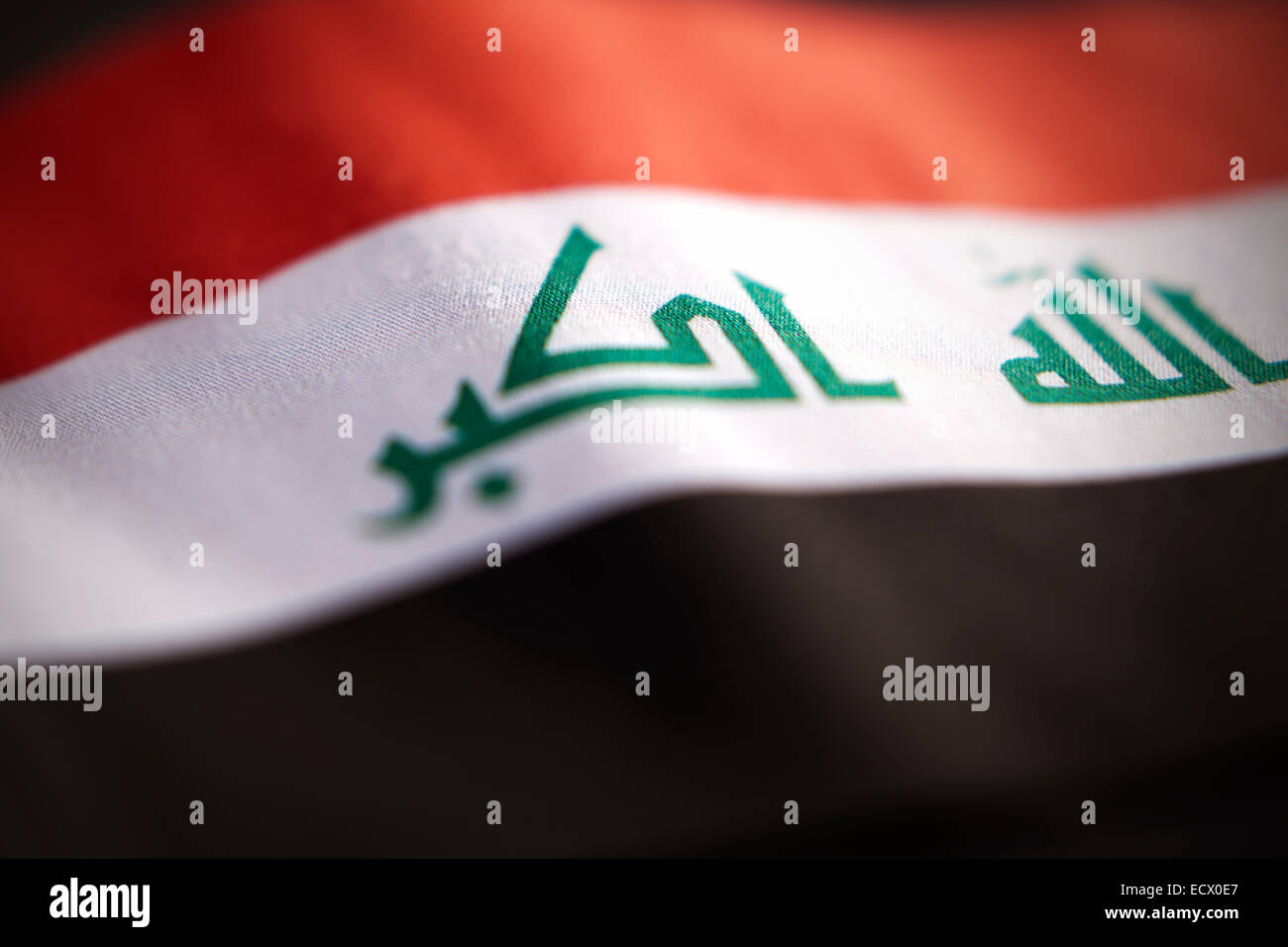 Makro-Ansicht der Irak Flagge mit geringen Schärfentiefe zu abstrahieren. Stockfoto