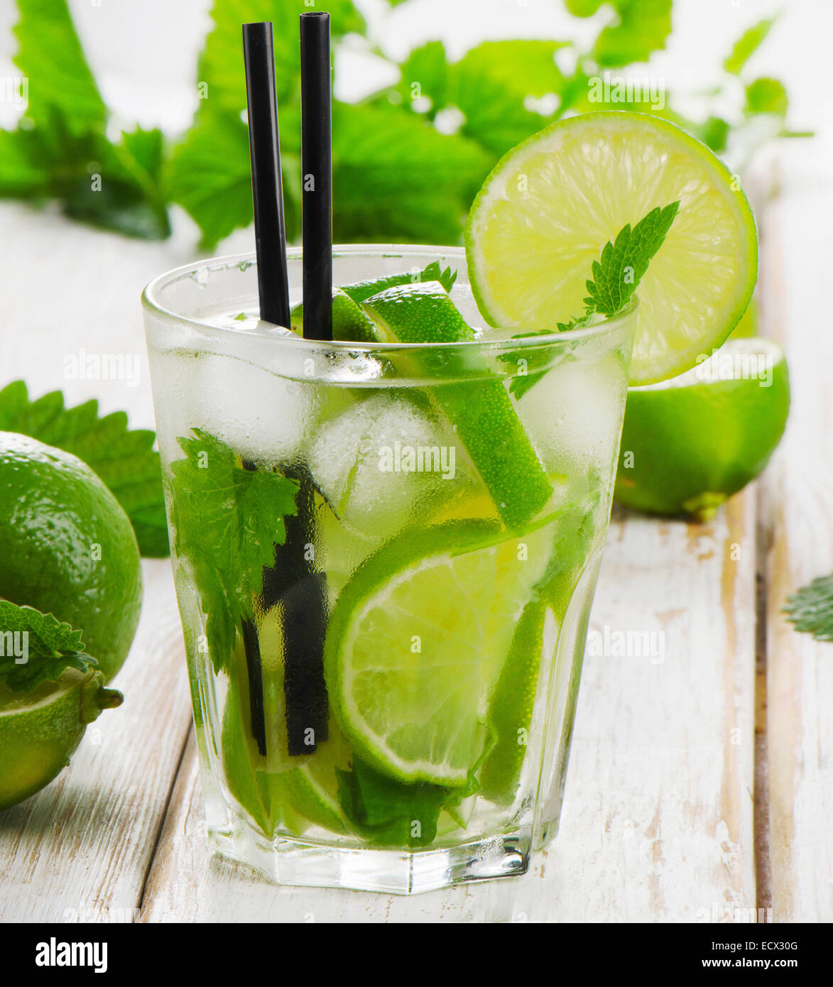 Mojito cocktail und frischen Zutaten. Selektiven Fokus Stockfoto