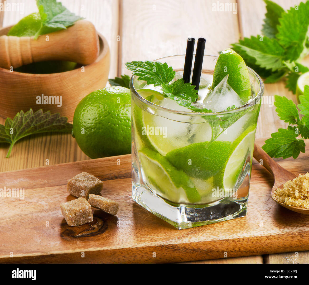 Mojito cocktail und frischen Zutaten. Selektiven Fokus Stockfoto