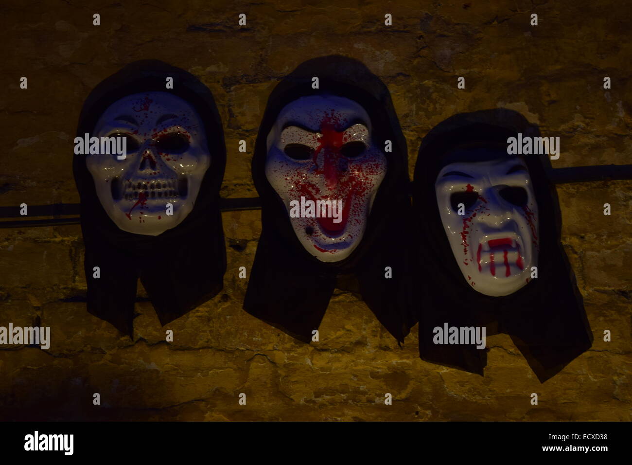 Drei 3 Furcht erregenden Masken Stockfoto