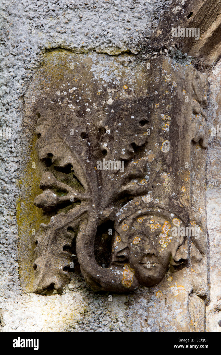 Carven auf der Südseite des St.-Andreas Kirche, große Rollright, Oxfordshire, England, UK Stockfoto